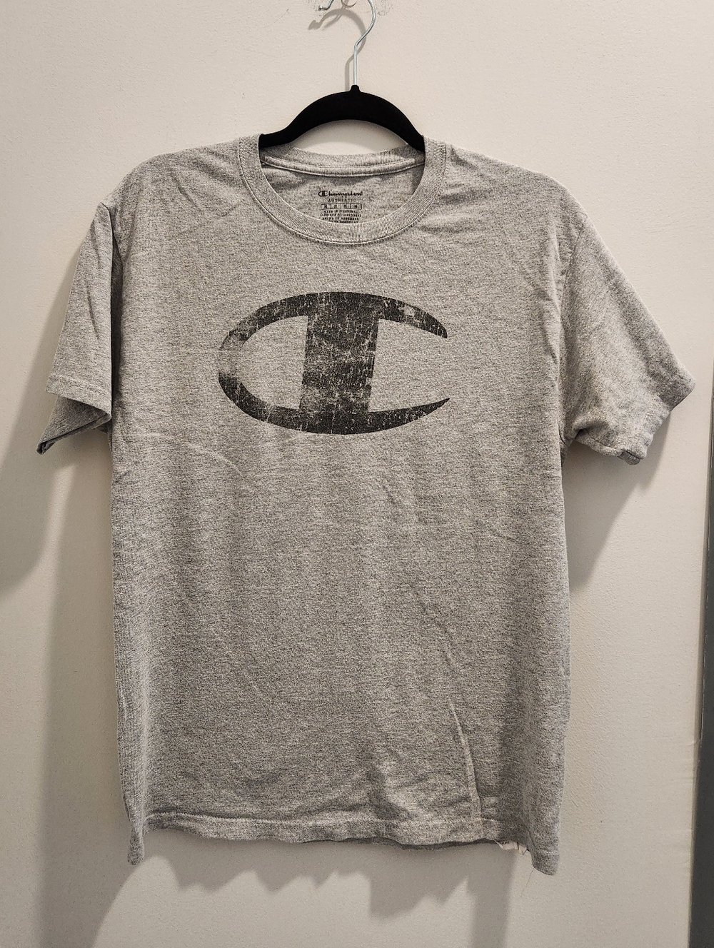 Champion Gray Distressed Large Logo Short Sleeve Tee